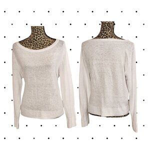 Lightweight white Sweater with multiple button detail on one side